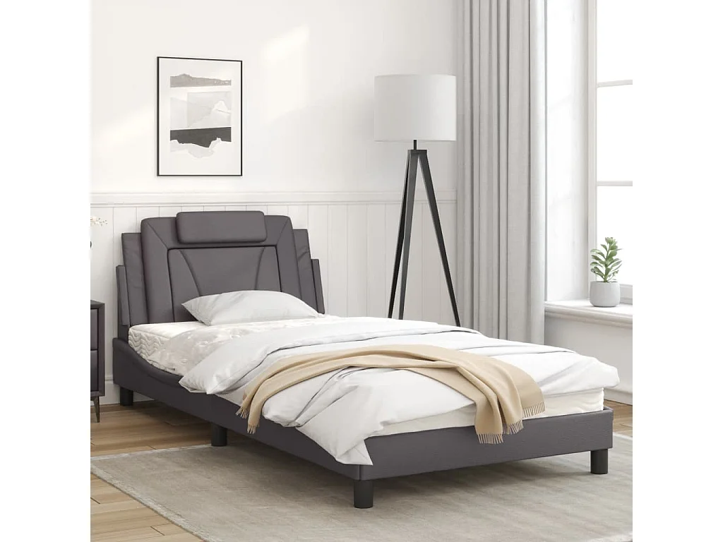 Cadre de lit avec tête de lit Gris 100x200 Similicuir