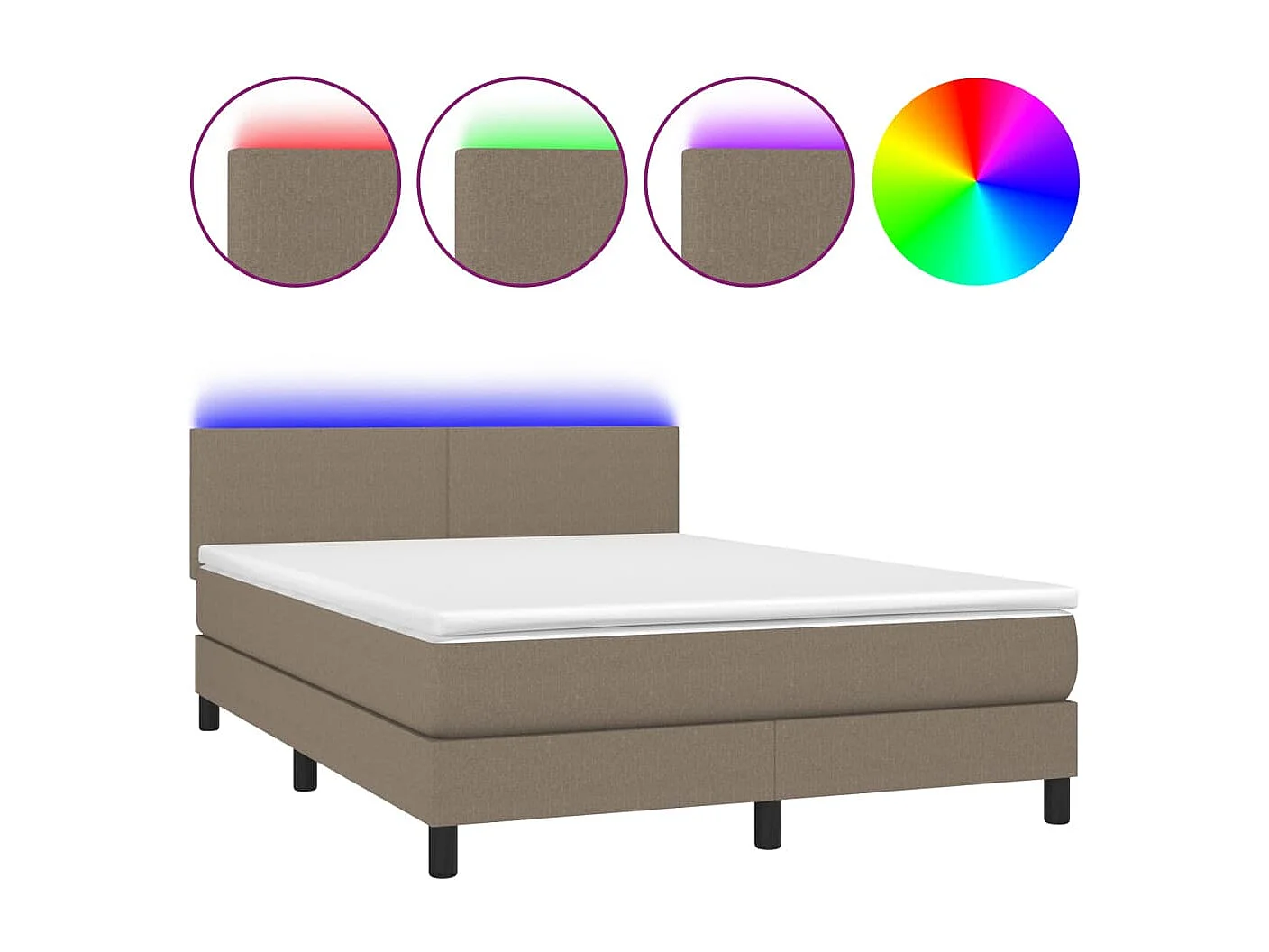Sommier à lattes de lit avec matelas LED Taupe 140x190 Tissu