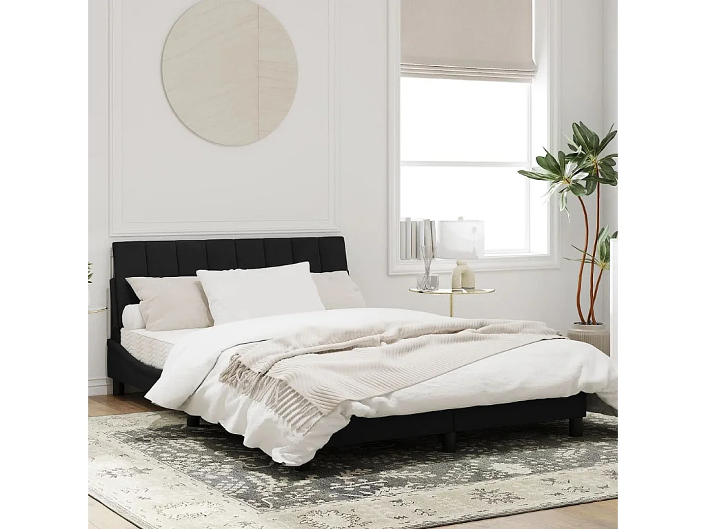 Cadre de lit avec lumières LED noir 140x200 velours