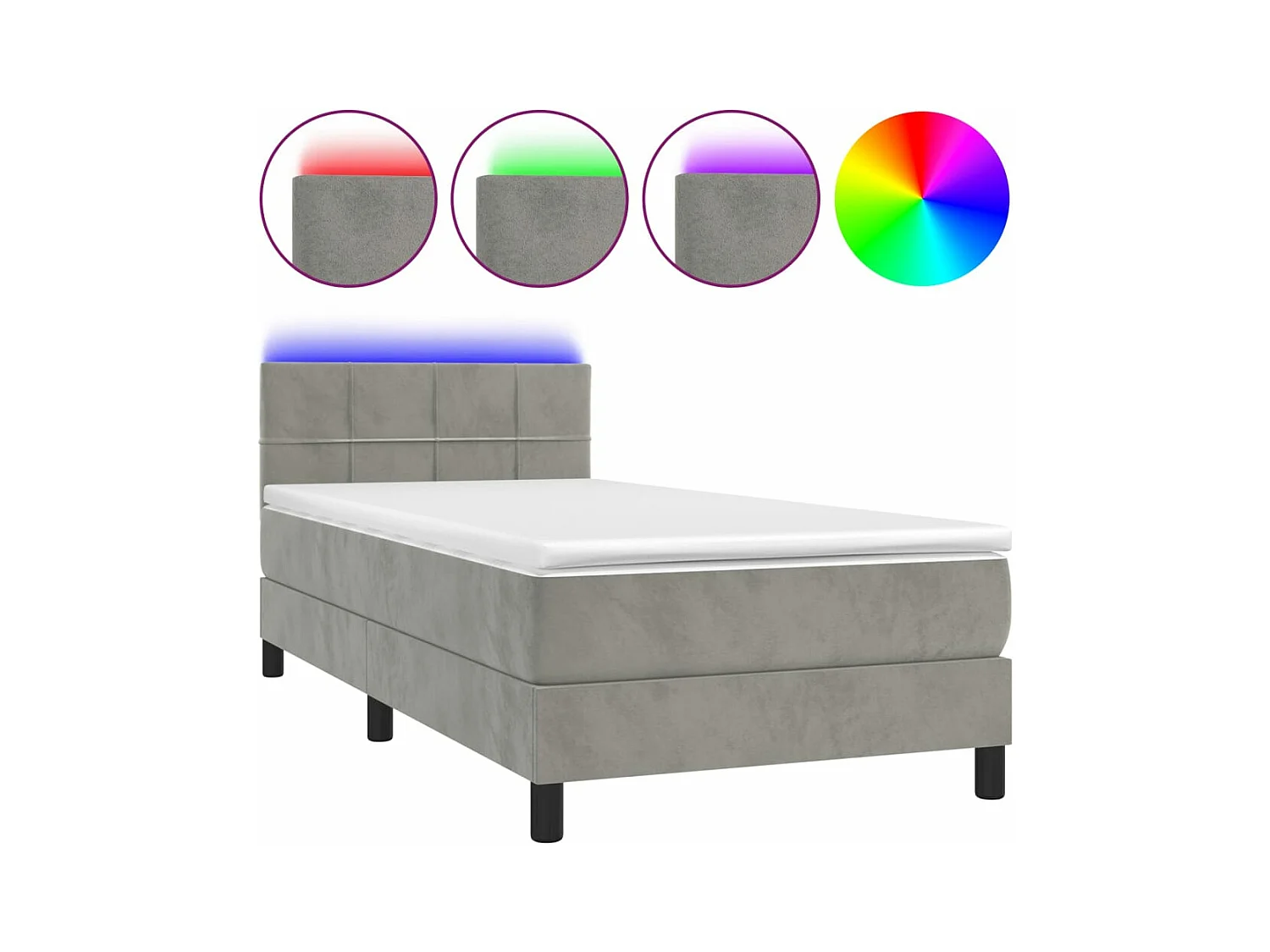Sommier à lattes de lit et matelas et LED Gris clair 80x200