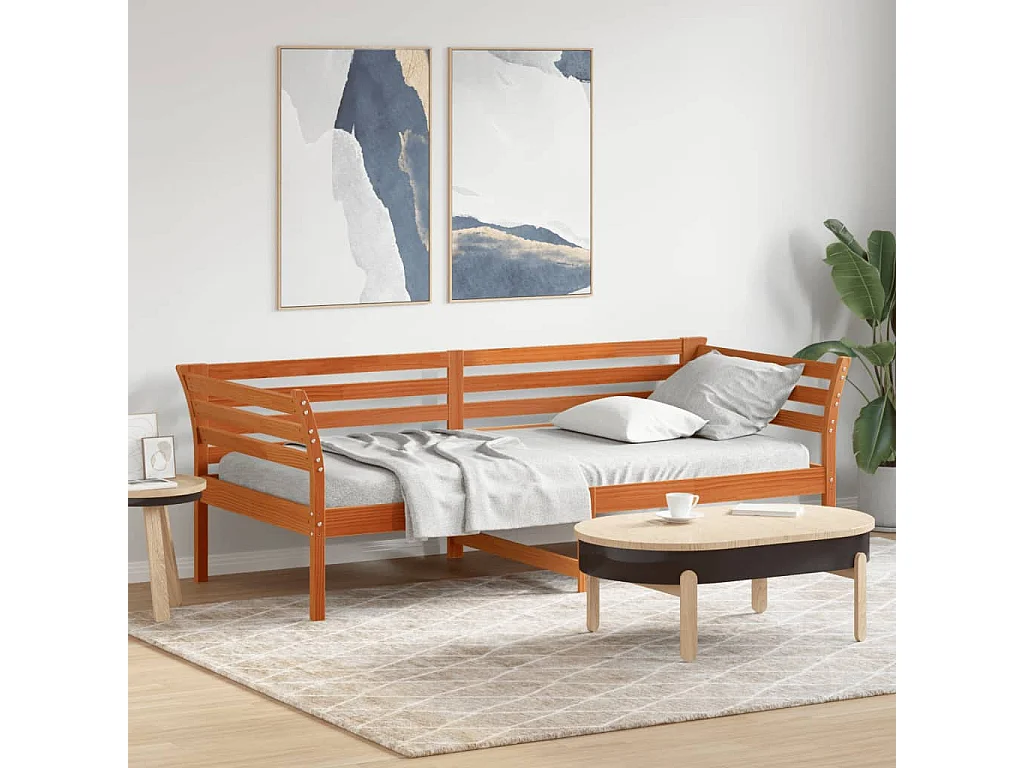 Lit de jour marron 100x200 bois de pin massif