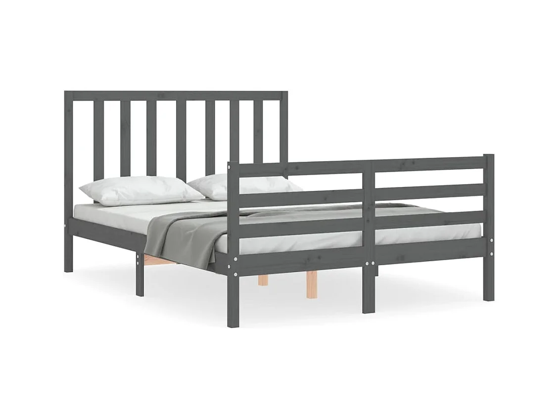 Cadre de lit avec tête de lit gris 140x190 bois massif