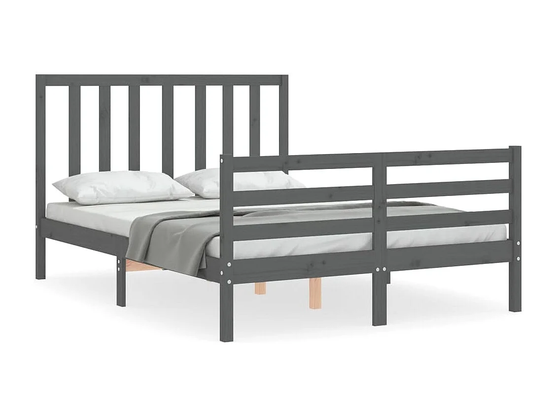 Cadre de lit avec tête de lit gris 140x190 bois massif