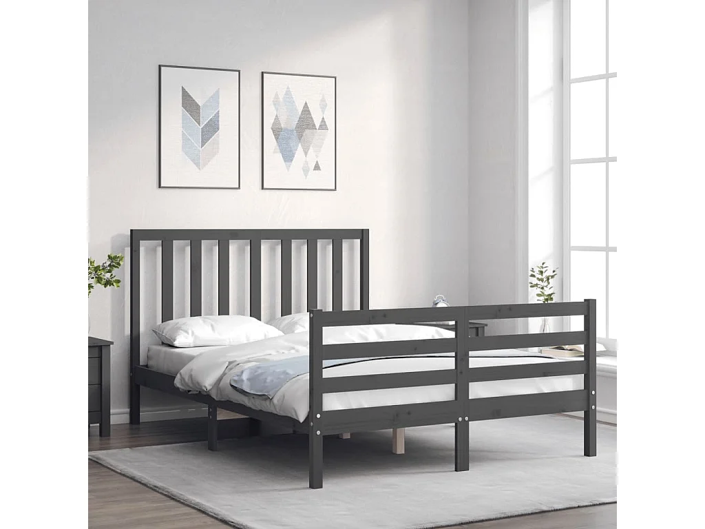 Cadre de lit avec tête de lit gris 140x190 bois massif