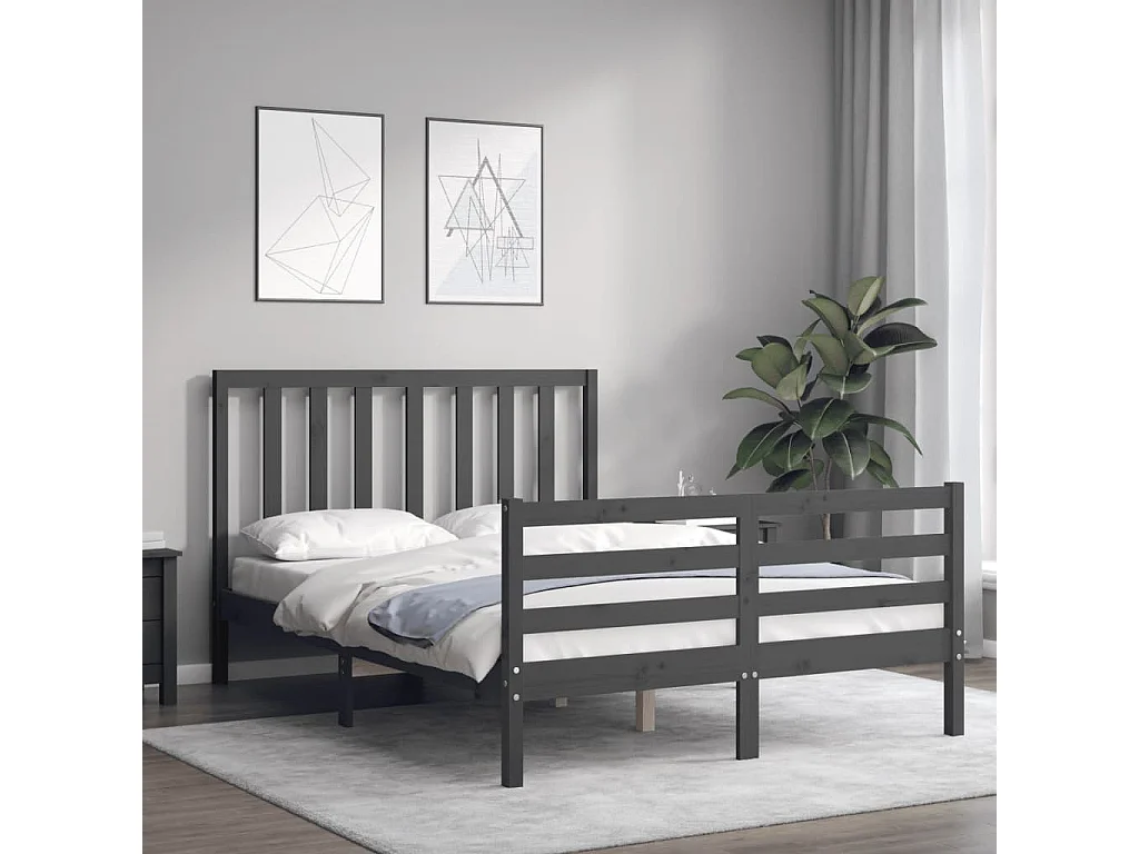 Cadre de lit avec tête de lit gris 140x190 bois massif