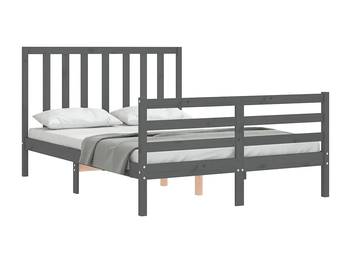 Cadre de lit avec tête de lit gris 140x190 bois massif