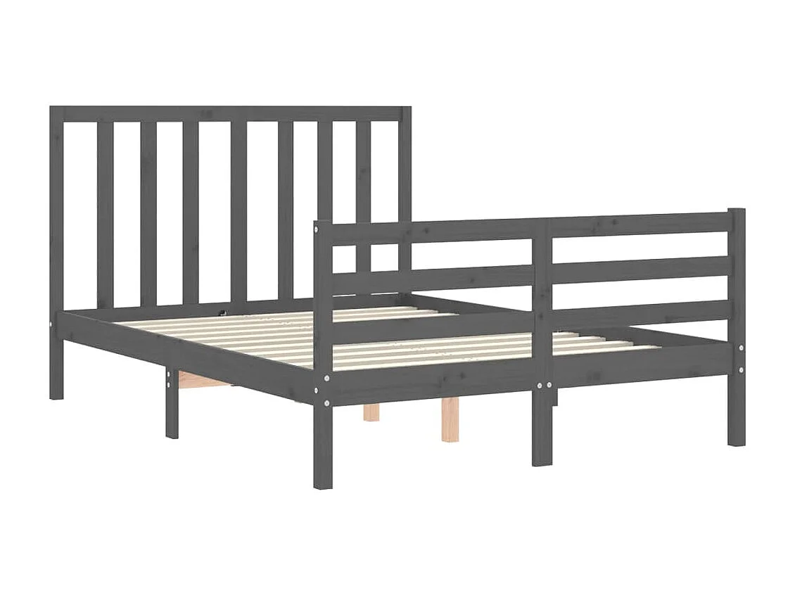 Cadre de lit avec tête de lit gris 140x190 bois massif