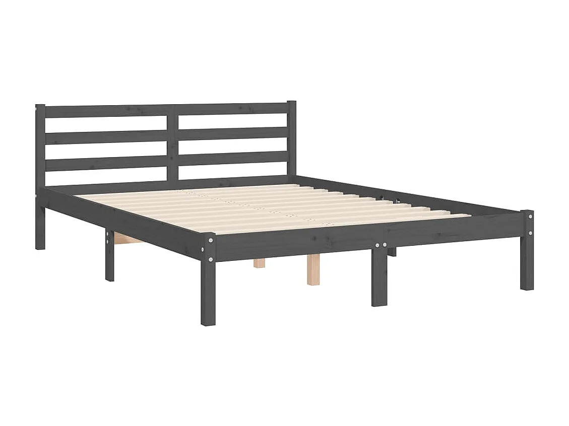 Cadre de lit avec tête de lit gris 140x190 bois massif