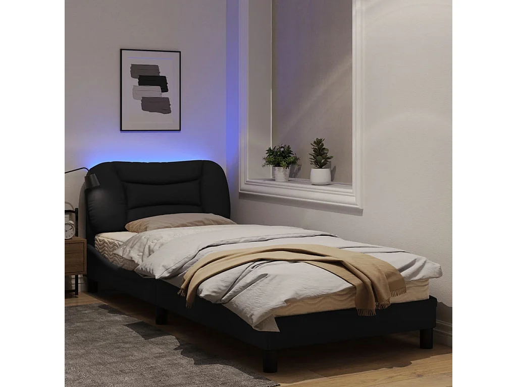 Cadre de lit avec lumières LED noir 80x200 tissu