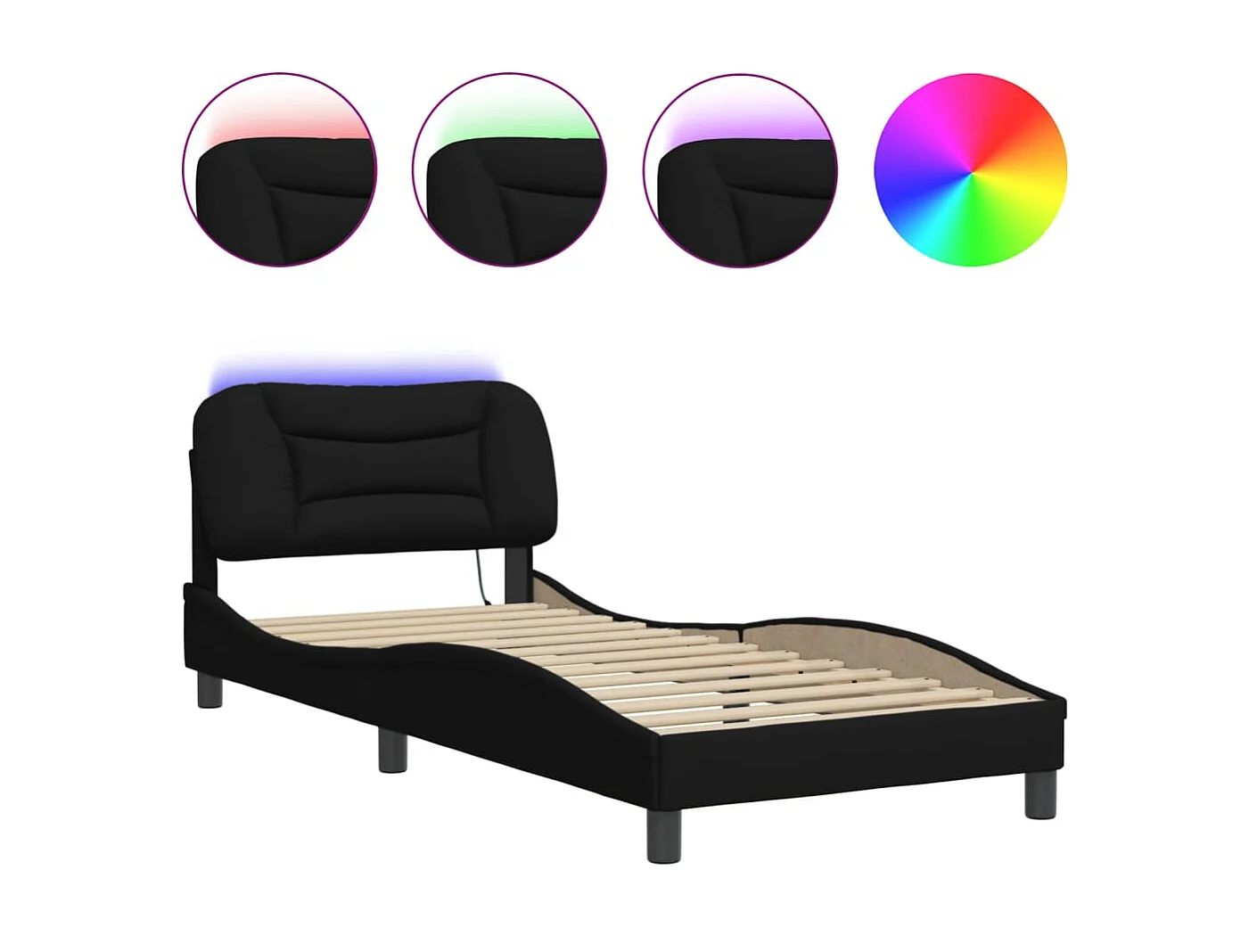 Cadre de lit avec lumières LED noir 80x200 tissu