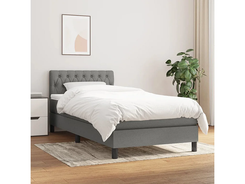 Lit à sommier tapissier avec matelas Gris foncé 100x200 Tissu 2