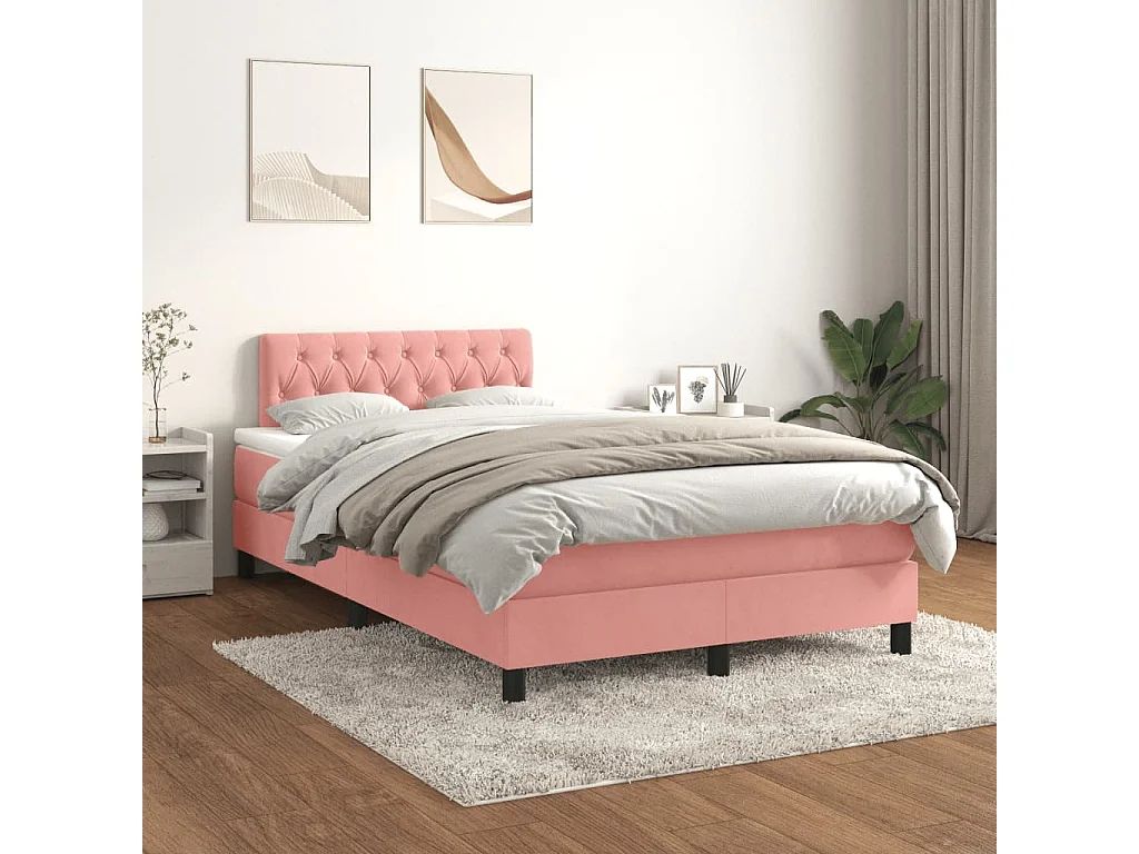 Sommier à lattes de lit avec matelas rose 120x190 velours