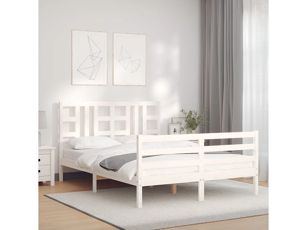Cadre de lit avec tête de lit blanc 140x190 bois massif