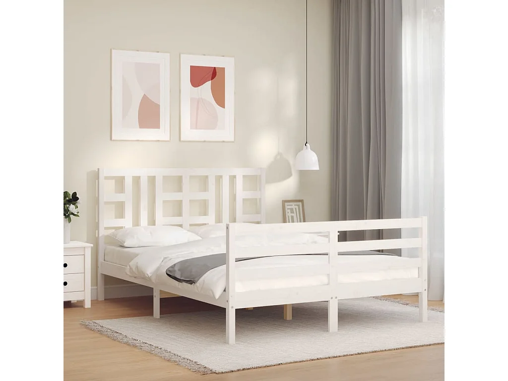 Cadre de lit avec tête de lit blanc 140x190 bois massif