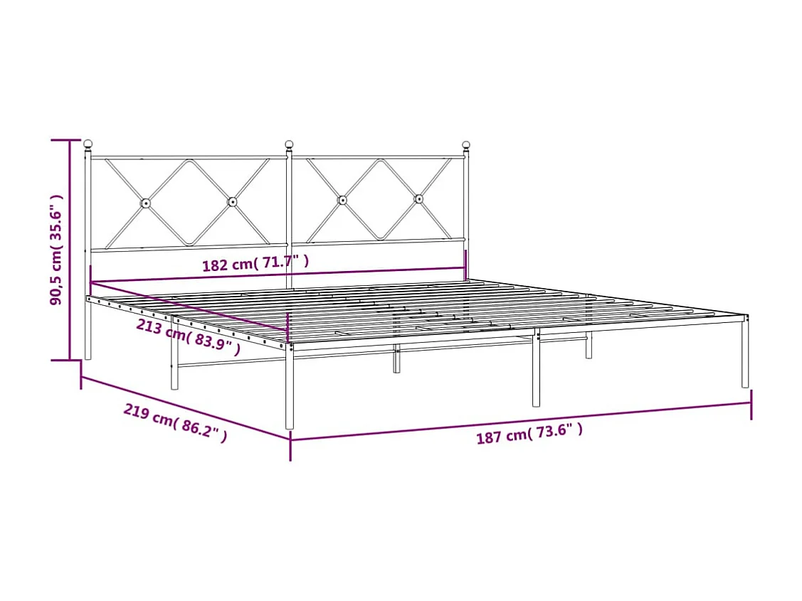 Cadre de lit métal avec tête de lit blanc 183x213