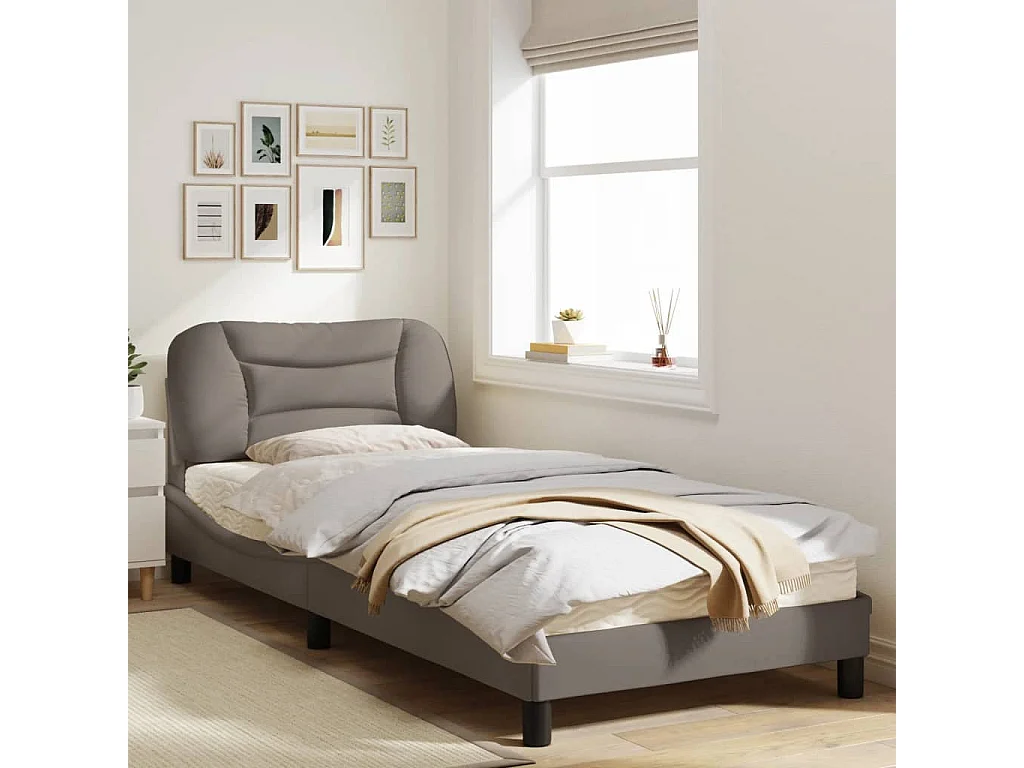Cadre de lit avec tête de lit Taupe 90x200 Tissu