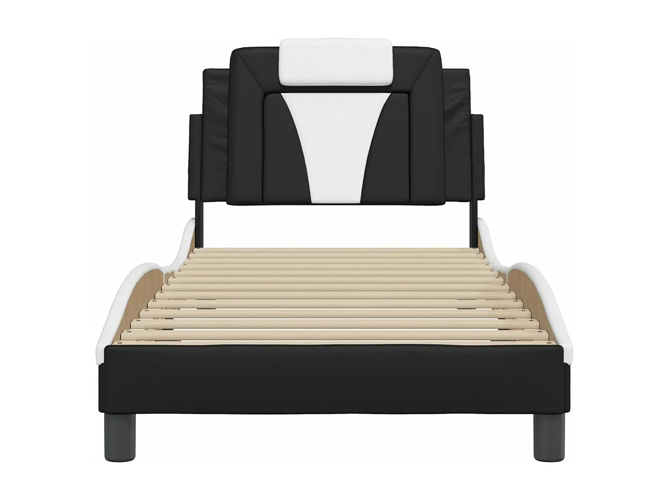 Cadre de lit avec tête de lit noir et blanc 90x190 similicuir