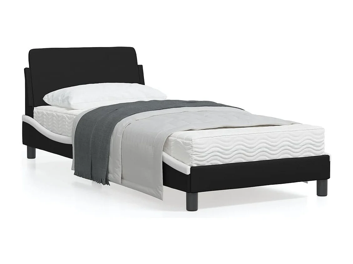 Cadre de lit avec tête de lit noir et blanc 90x200 similicuir