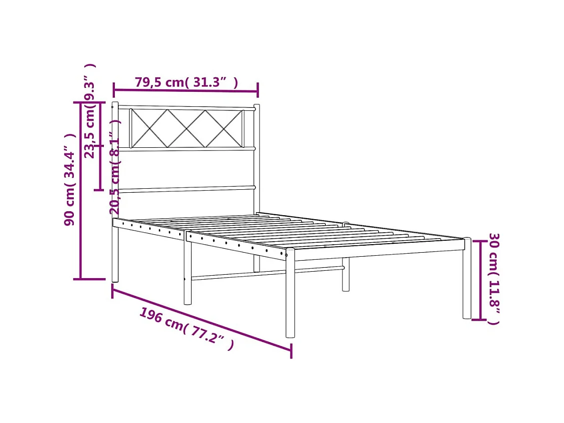 vidaXL Estructura de cama de metal con cabecero blanco 75x190 cm
