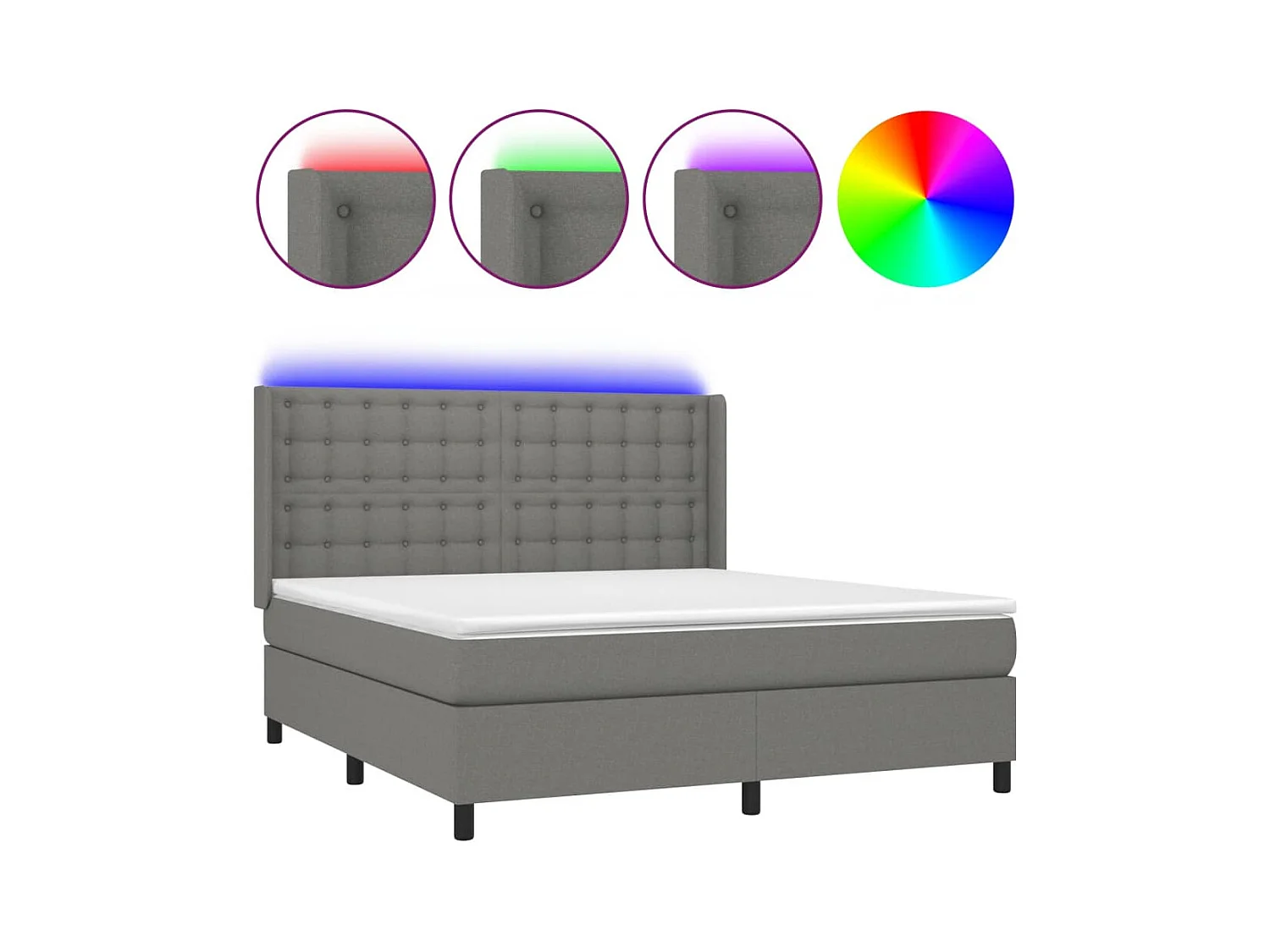 Lit à sommier tapissier et matelas et LED Gris foncé 180x200 Tissu