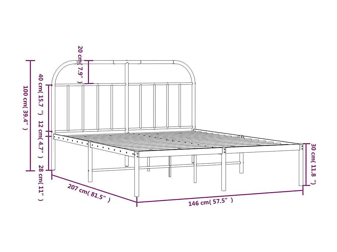 Cadre de lit métal avec tête de lit noir 140x200