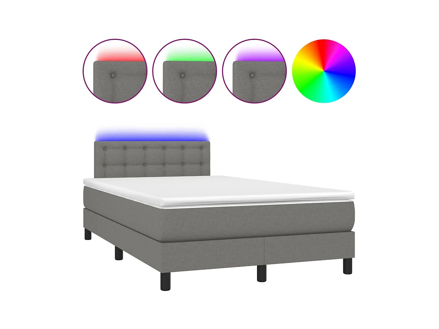 Sommier à lattes de lit matelas LED gris foncé 120x190 tissu