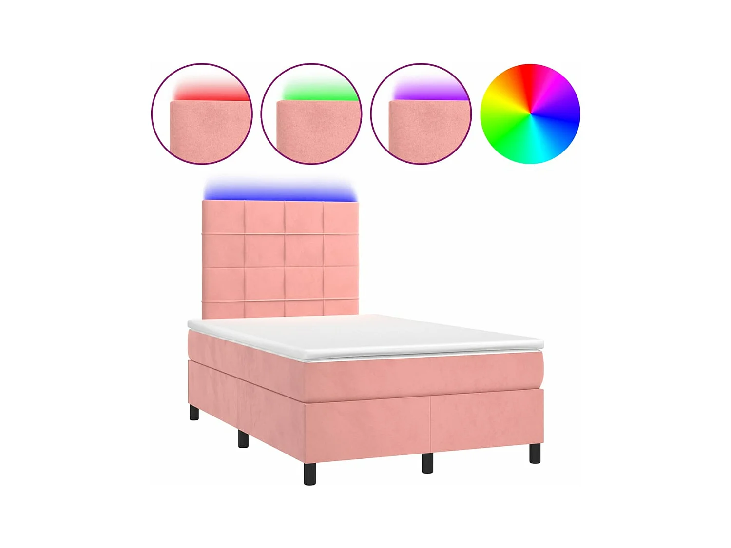 Sommier à lattes de lit avec matelas LED Rose 120x200 Velours
