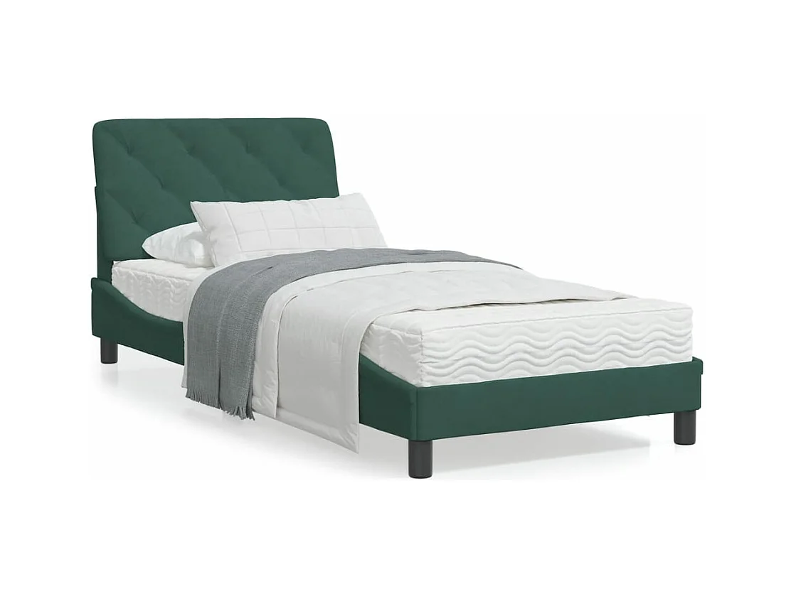 Lit avec matelas vert foncé 90x190 velours