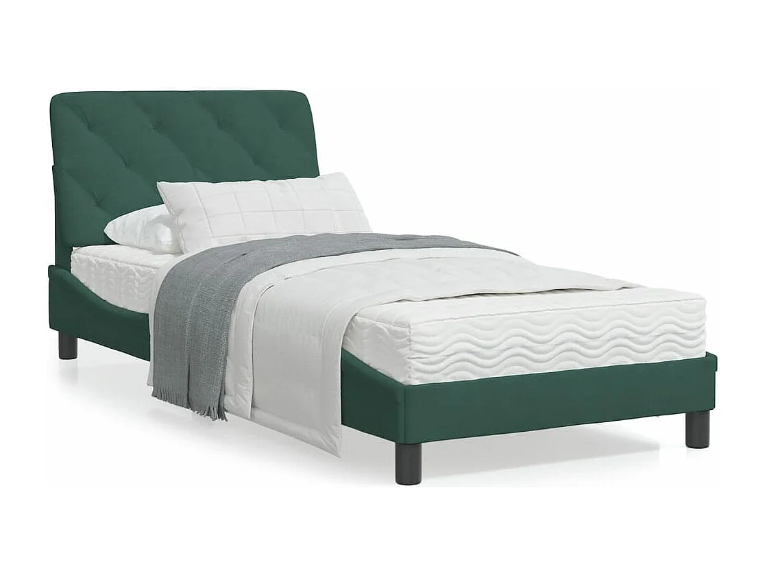 Lit avec matelas vert foncé 90x190 velours
