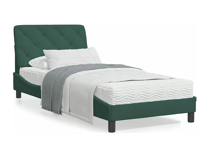 Lit avec matelas vert foncé 90x190 velours