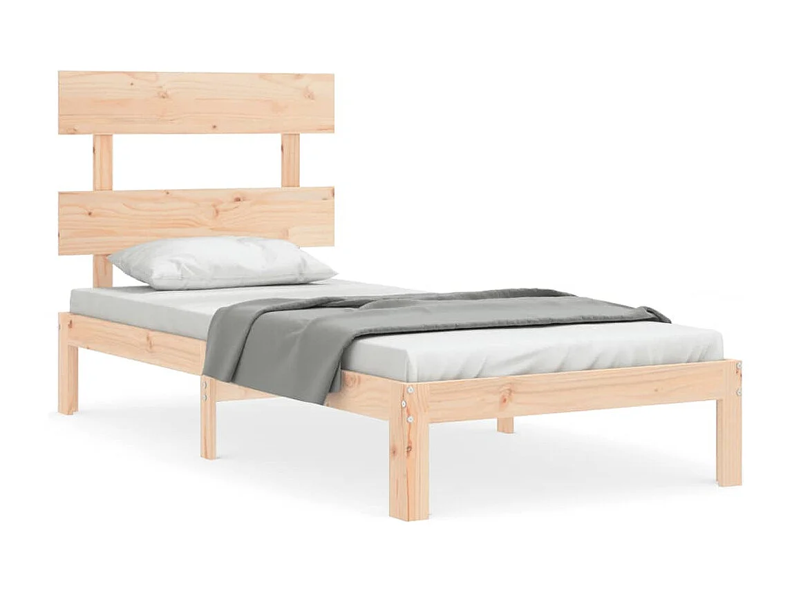 Bedframe met hoofdbord massief hout 90x200 cm