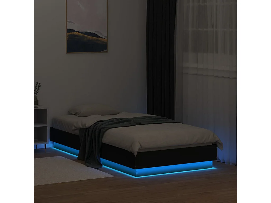 Cadre de lit avec lumières LED noir 90x190