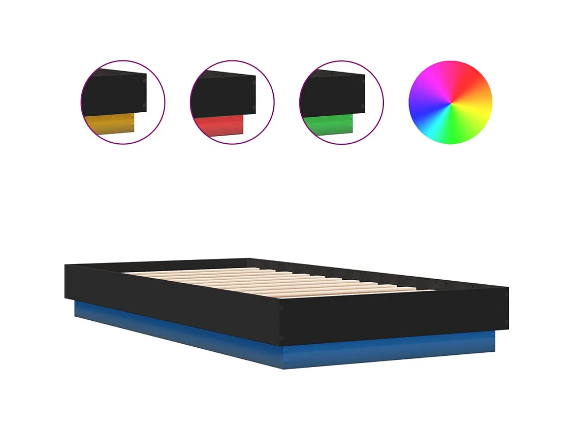 Cadre de lit avec lumières LED noir 90x190