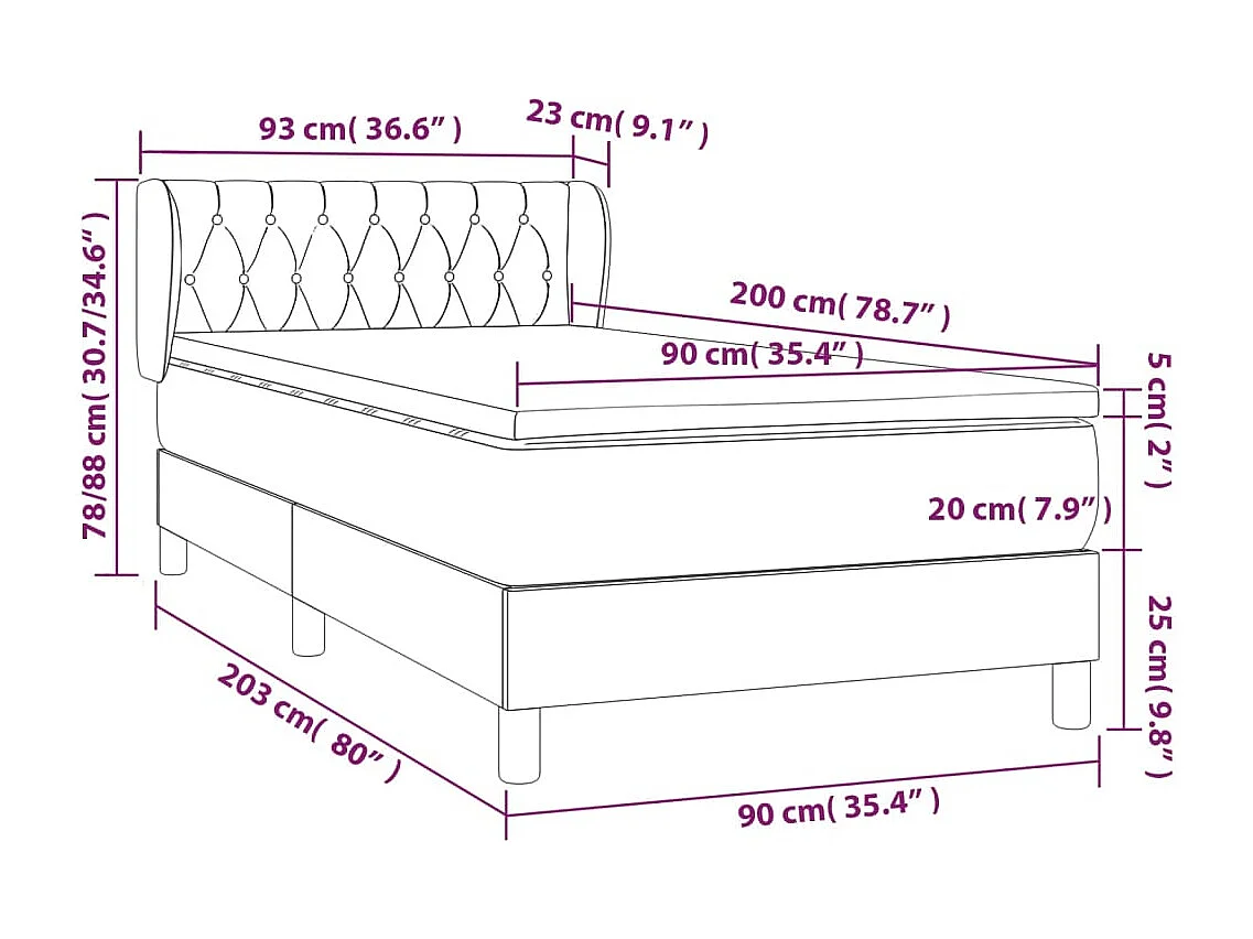 Sommier à lattes de lit avec matelas Bleu 90x200 Tissu