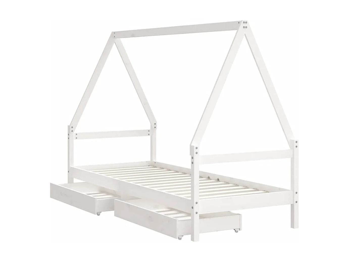 Cadre de lit enfant tiroirs blanc 90x200 bois de pin massif