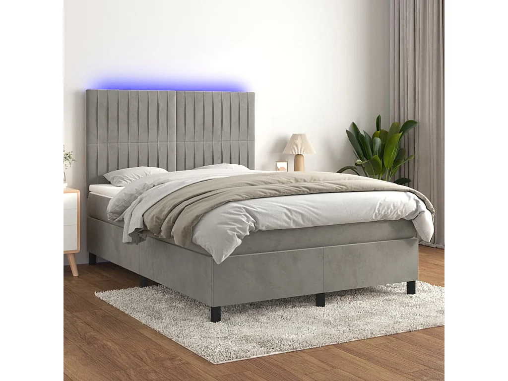 Sommier à lattes de lit avec matelas LED Gris clair 140x200