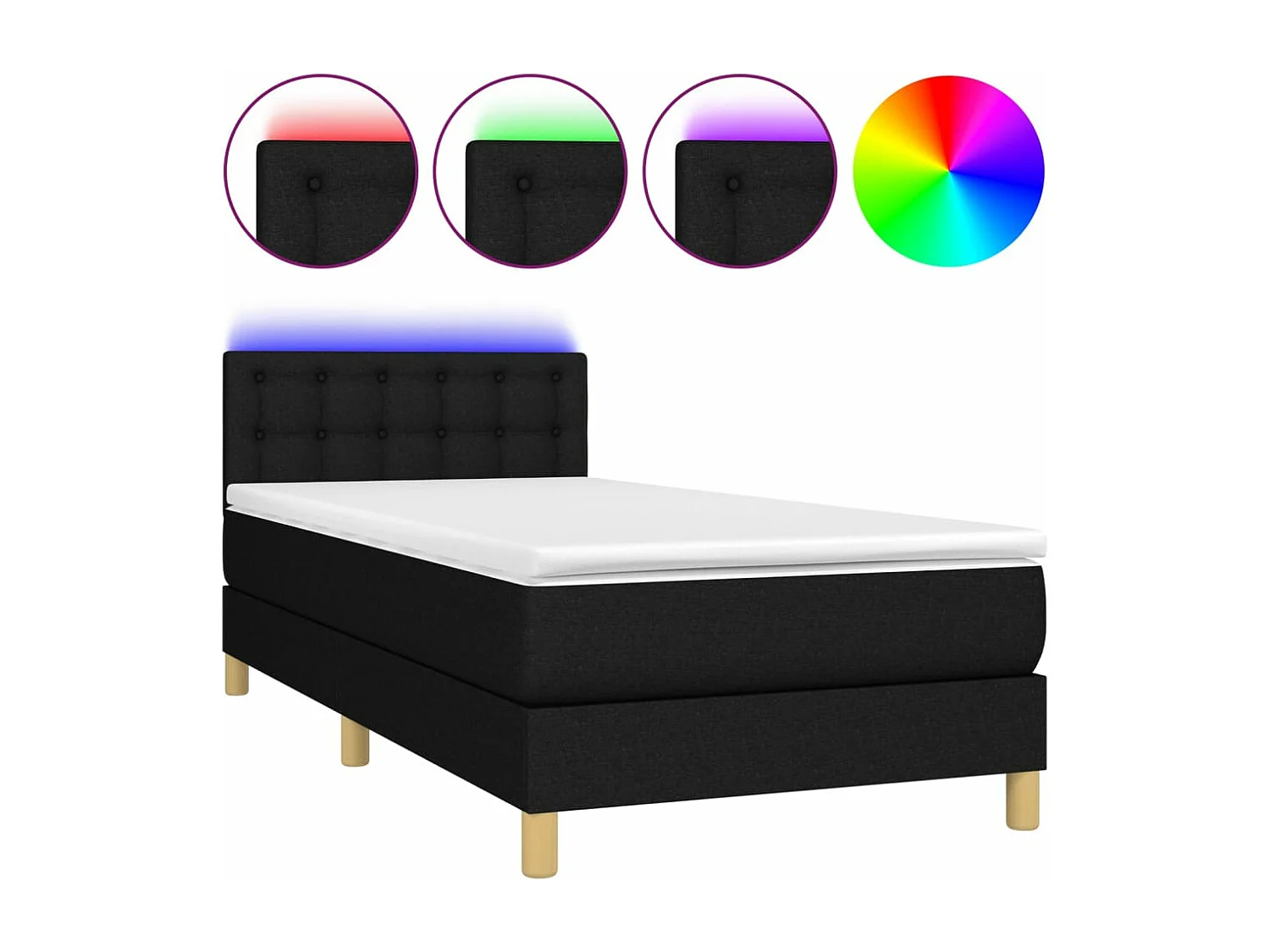 Sommier à lattes de lit avec matelas et LED Noir 90x190 Tissu