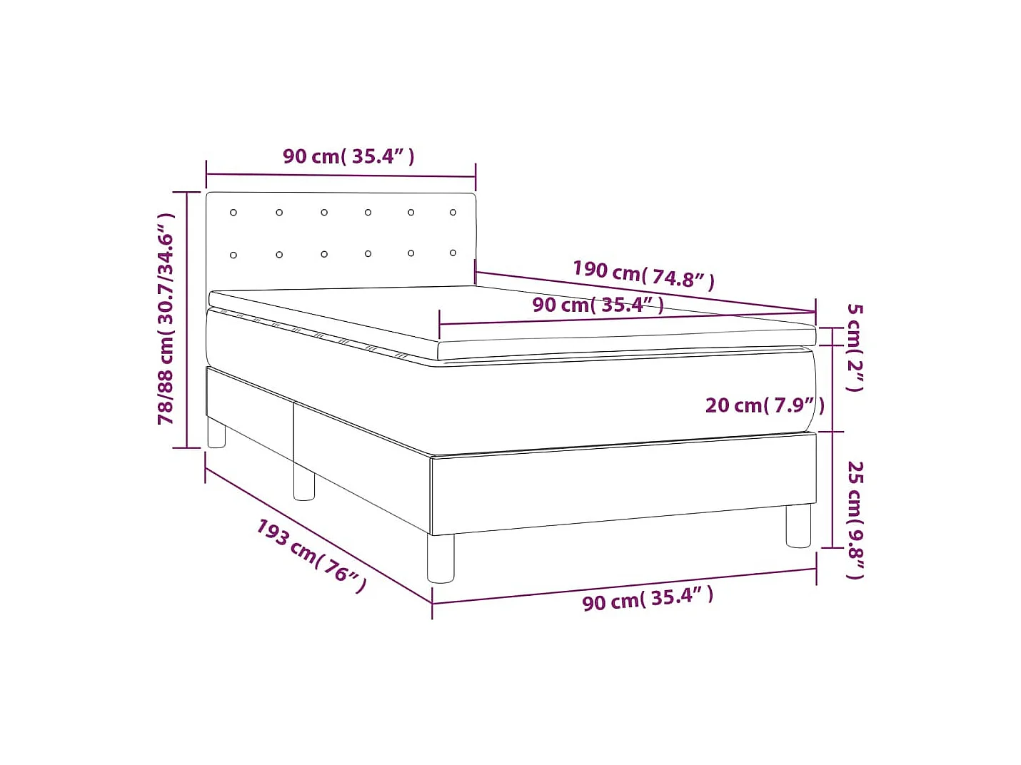 Sommier à lattes de lit avec matelas et LED Noir 90x190 Tissu