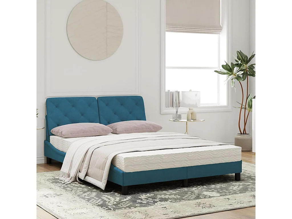 Lit avec matelas bleu 140x190 velours