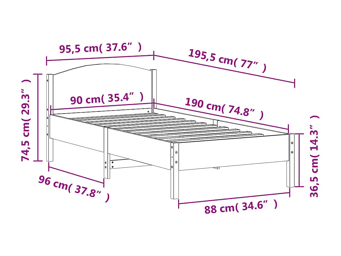 Cadre de lit avec tête de lit 90x190 bois de pin massif