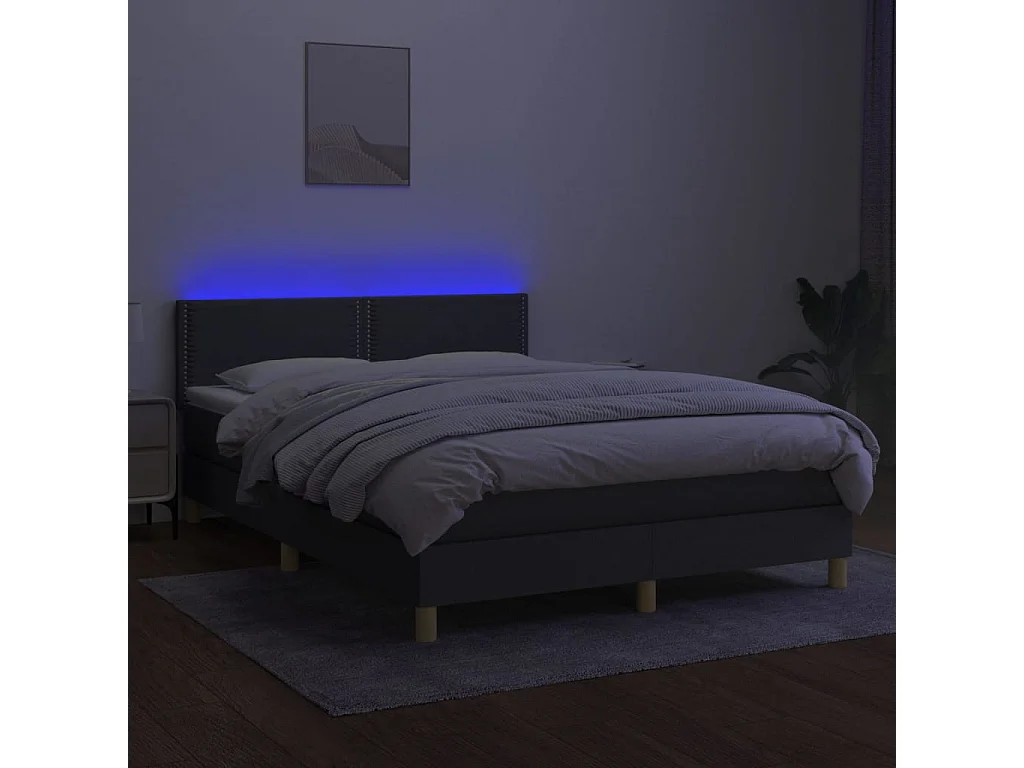 Sommier à lattes de lit et matelas et LED Gris foncé 140x190