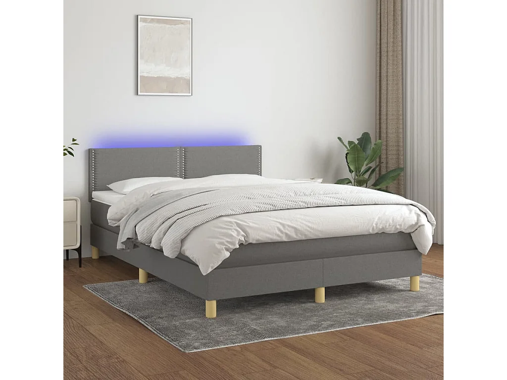 Sommier à lattes de lit et matelas et LED Gris foncé 140x190