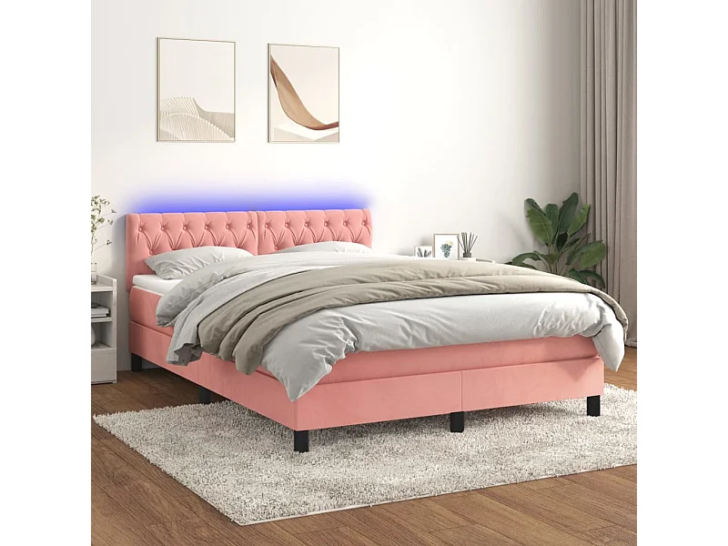 Sommier à lattes de lit avec matelas et LED Rose 140x200