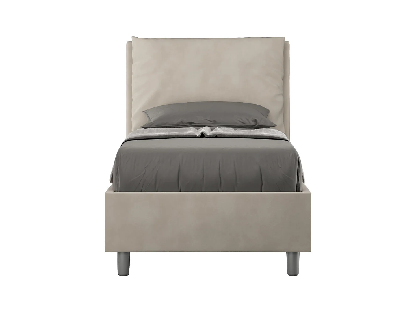 Lit adulte moderne avec coussins rembourrés microfibre Anja-Couleur Beige-90x190-Option Avec sommier