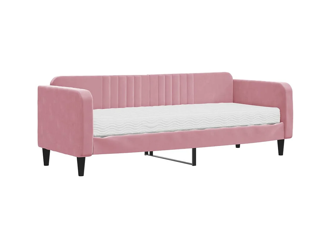 Lit de jour avec matelas rose 80x200 velours