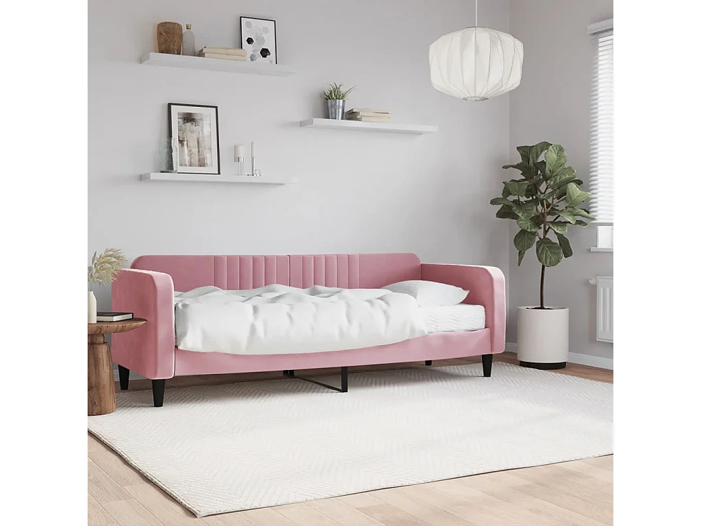 Lit de jour avec matelas rose 80x200 velours