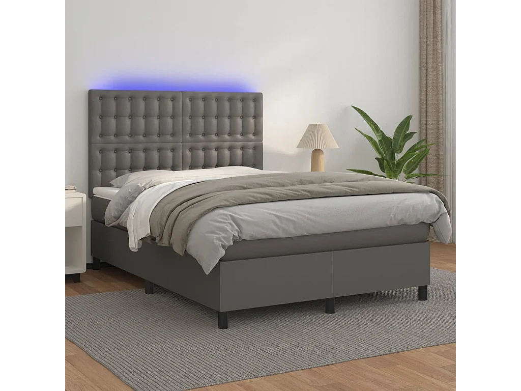 Sommier à lattes de lit avec matelas et LED Gris 140x190