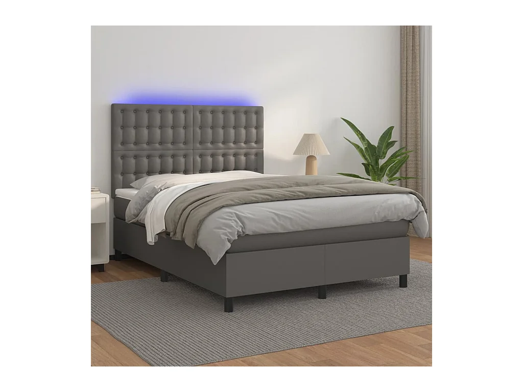Sommier à lattes de lit avec matelas et LED Gris 140x190