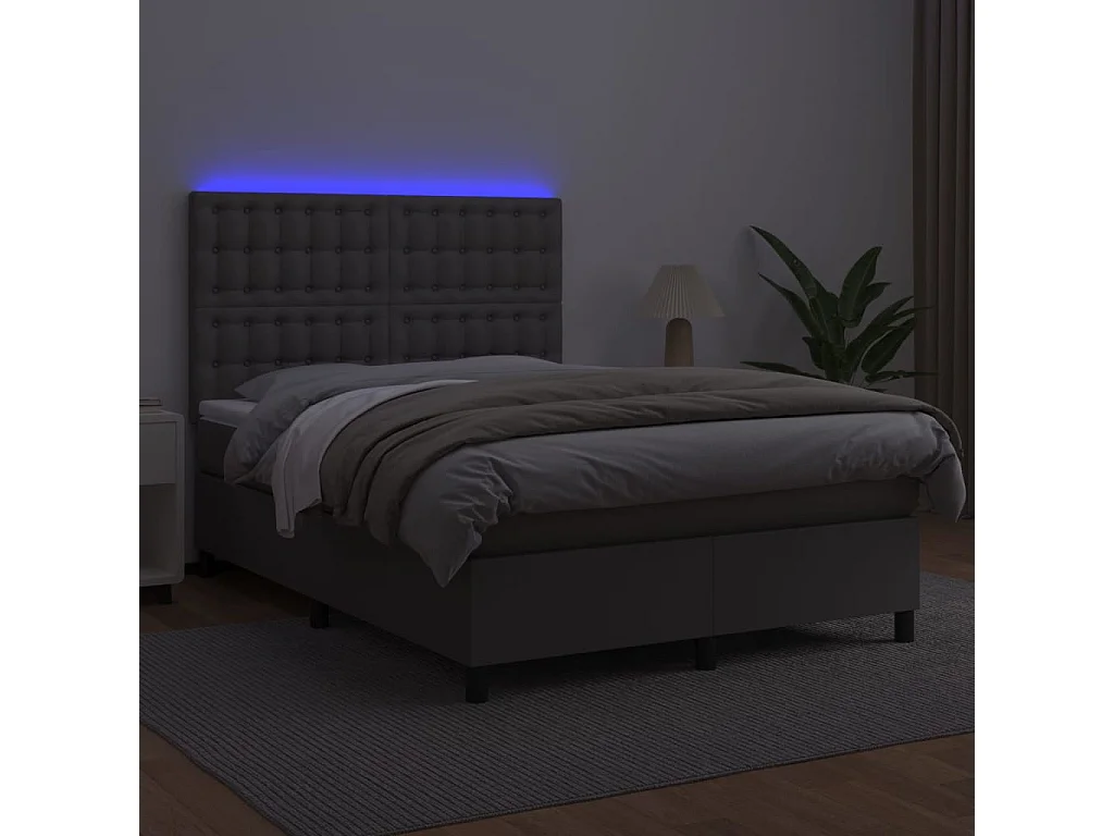 Sommier à lattes de lit avec matelas et LED Gris 140x190