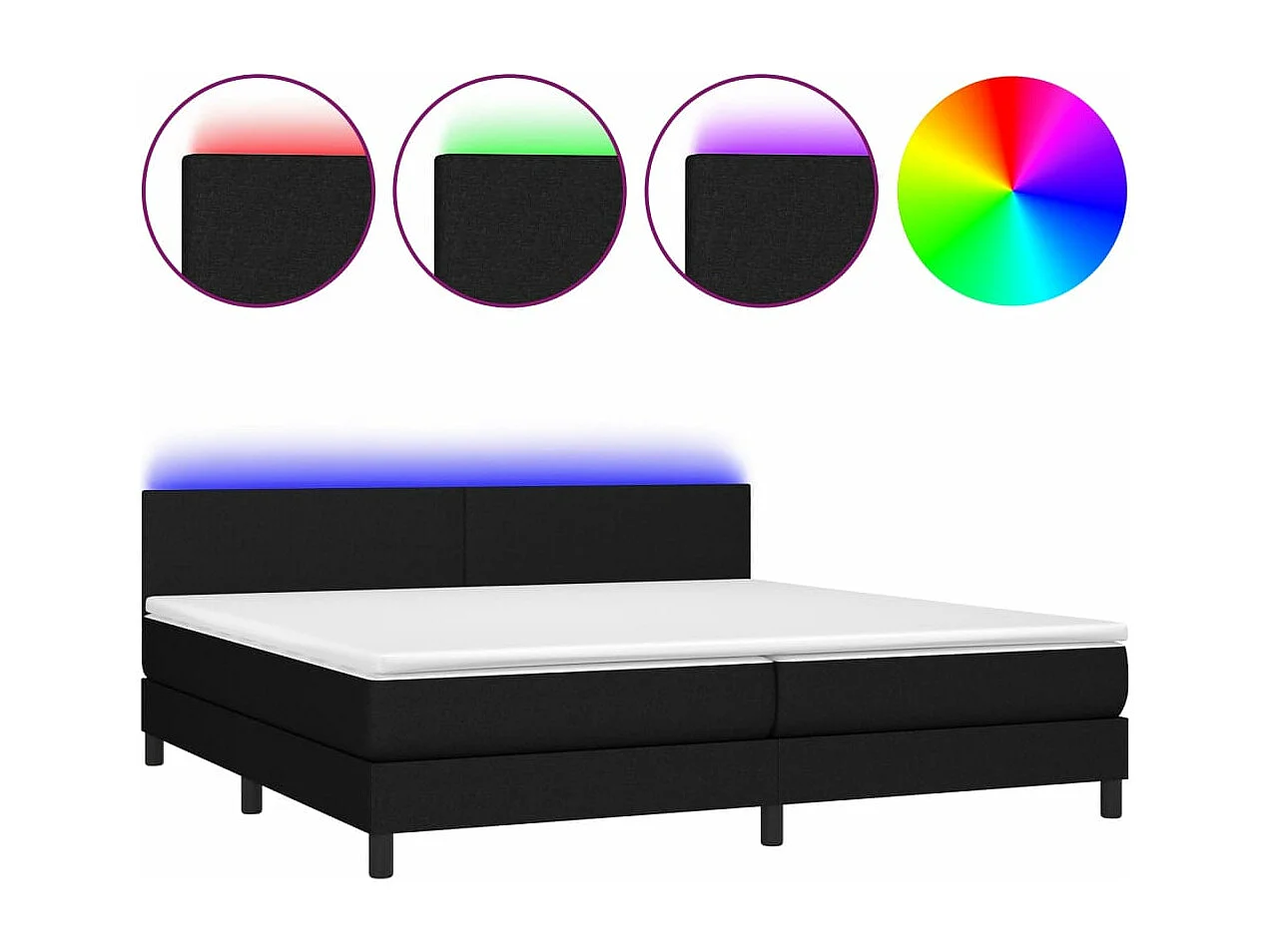 Sommier à lattes de lit et matelas et LED Noir 200x200 Tissu